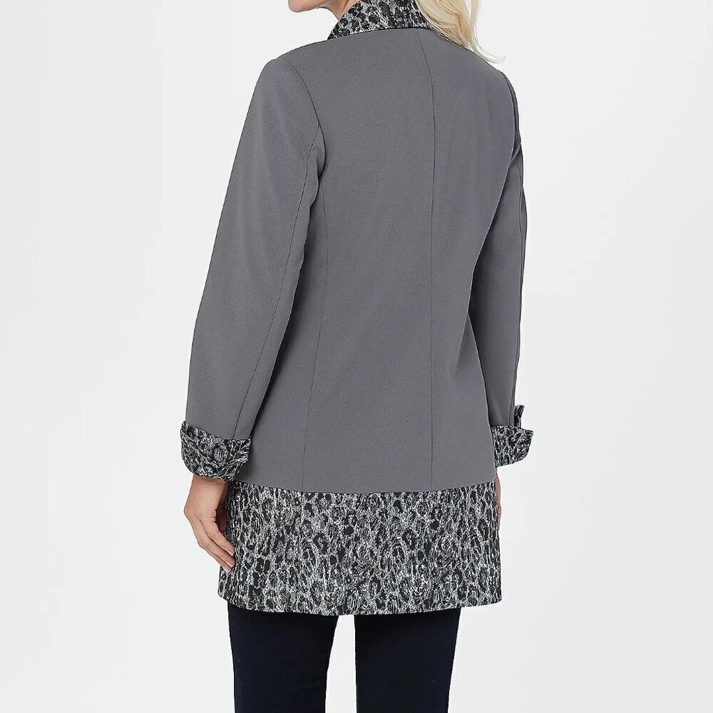 Leopard Trim Dennis Basso Blazer Peacoat Double-Breasted S 16 New With Tags - Picture 4 of 15